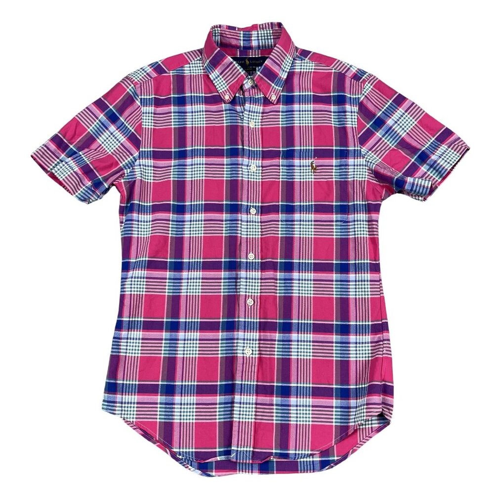 Ralph Lauren Mens Slim Fit Colorful Plaid Flesh Pony Button Down Shirt Sz Small